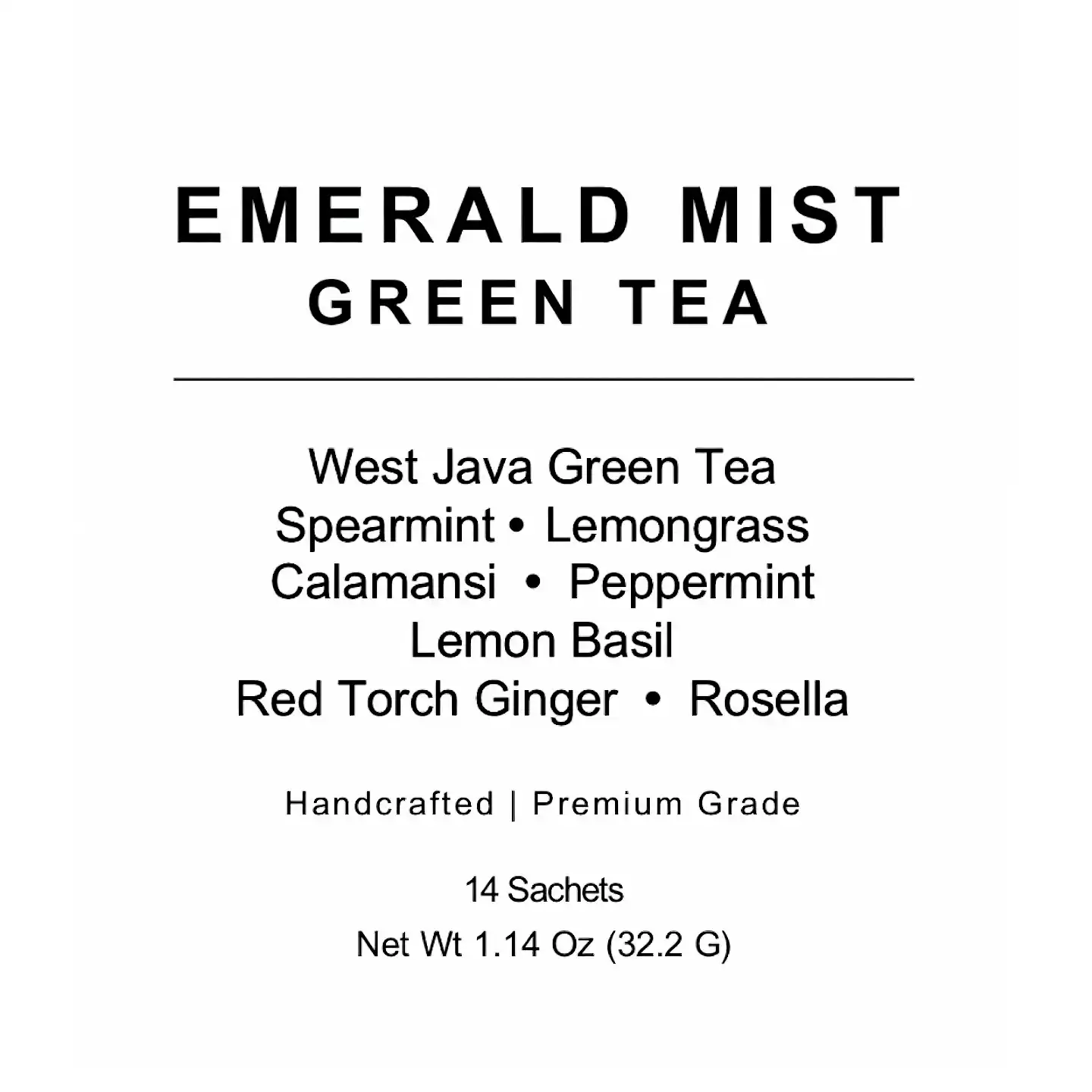 Emerald Mist green tea in packaging with mint and citrus illustration.