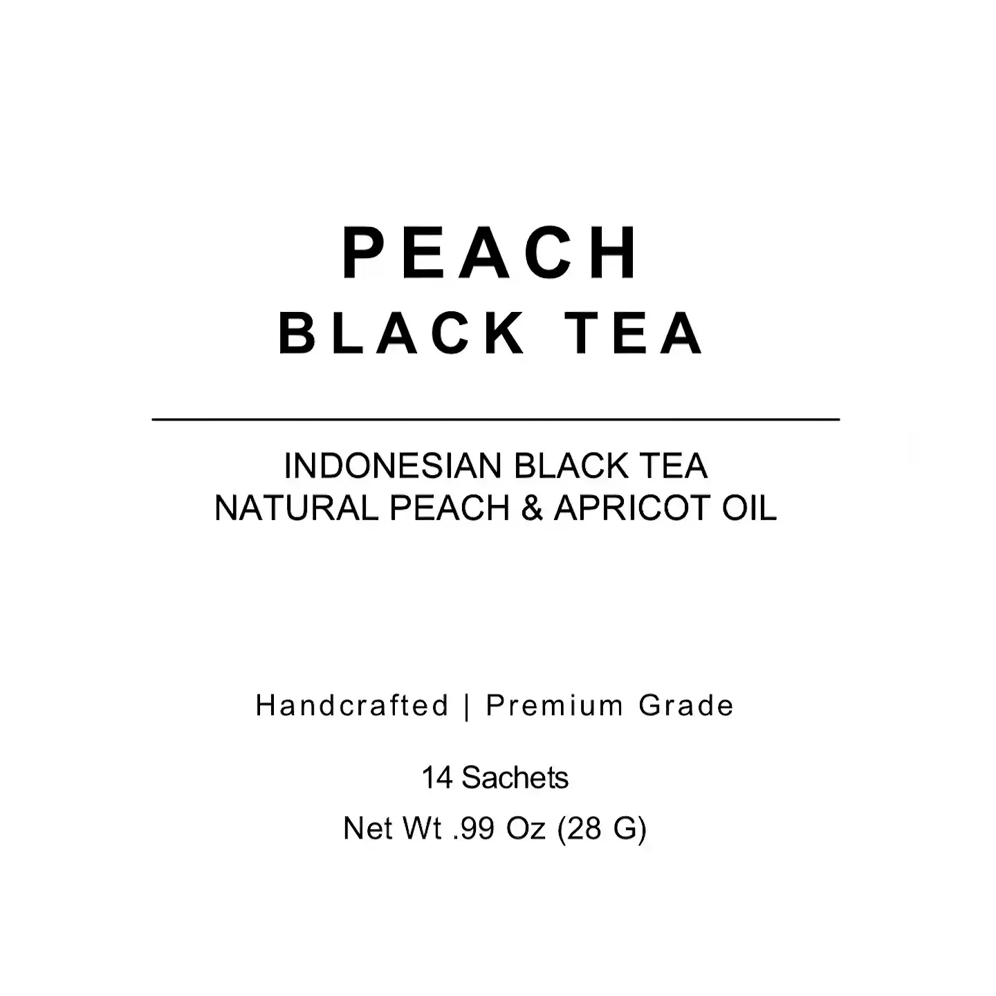 Peach Black Tea in packaging with peach illustration.
