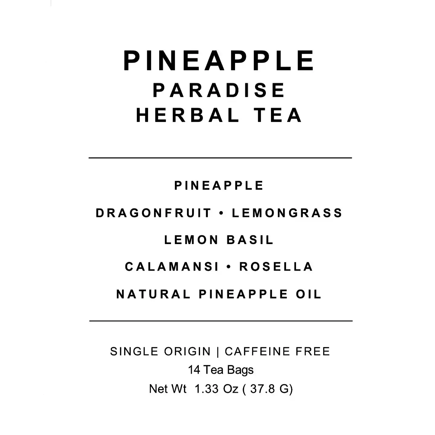 Pineapple Paradise herbal tea in purple packaging with tropical pineapple illustration.